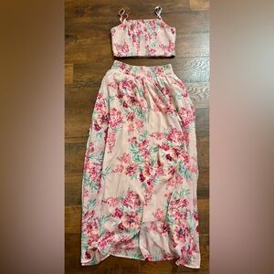 New W/O tags Listicle Pink Red Smocked A-Line Maxi Skirt Set